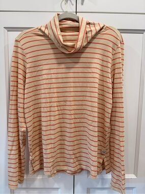 Woman’s Beige and Coral Stripe Turtleneck from Toad and Co.
